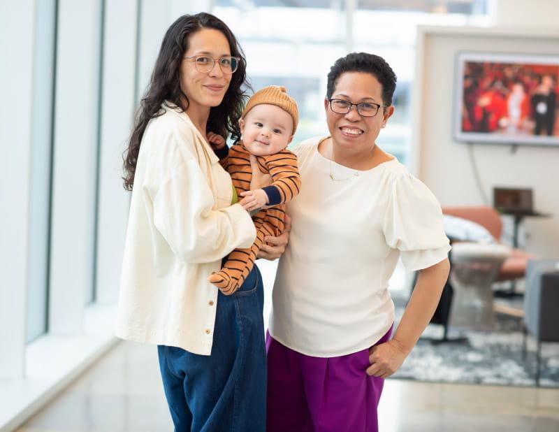 Claire Sprouse (right) with her mother, Mila, and son, Milo. (Photo courtesy of Edwards Lifesciences)